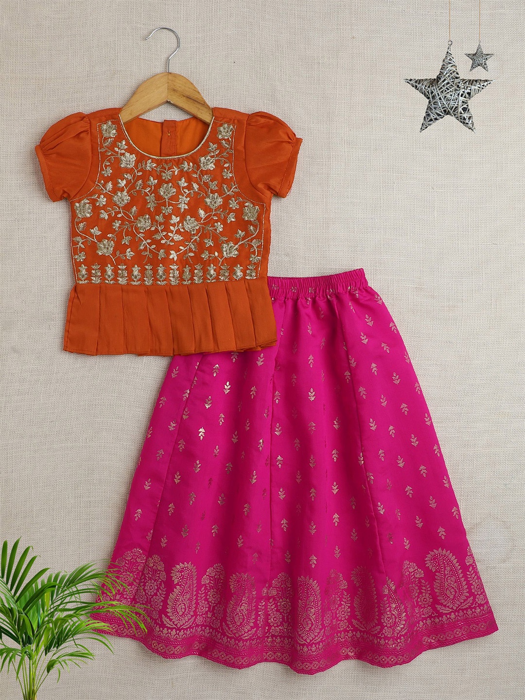 

The Magic Wand Girls Embroidered Thread Work Ready to Wear Lehenga & Blouse, Fuchsia