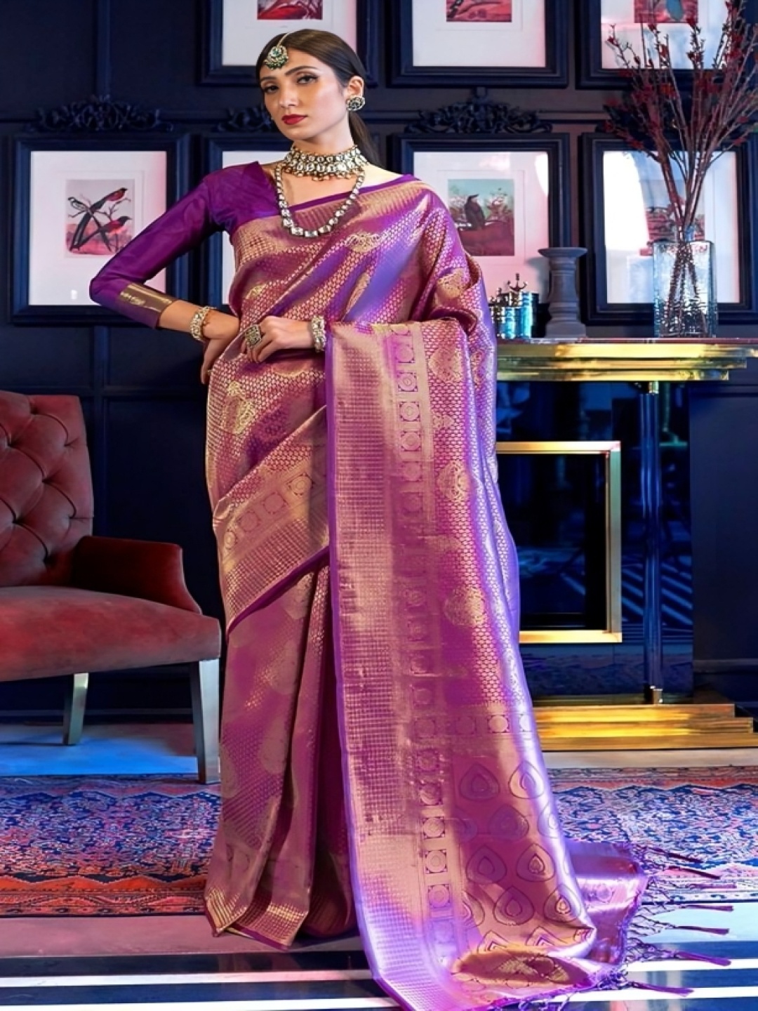 

Mitera Woven Design Zari Banarasi Saree, Pink