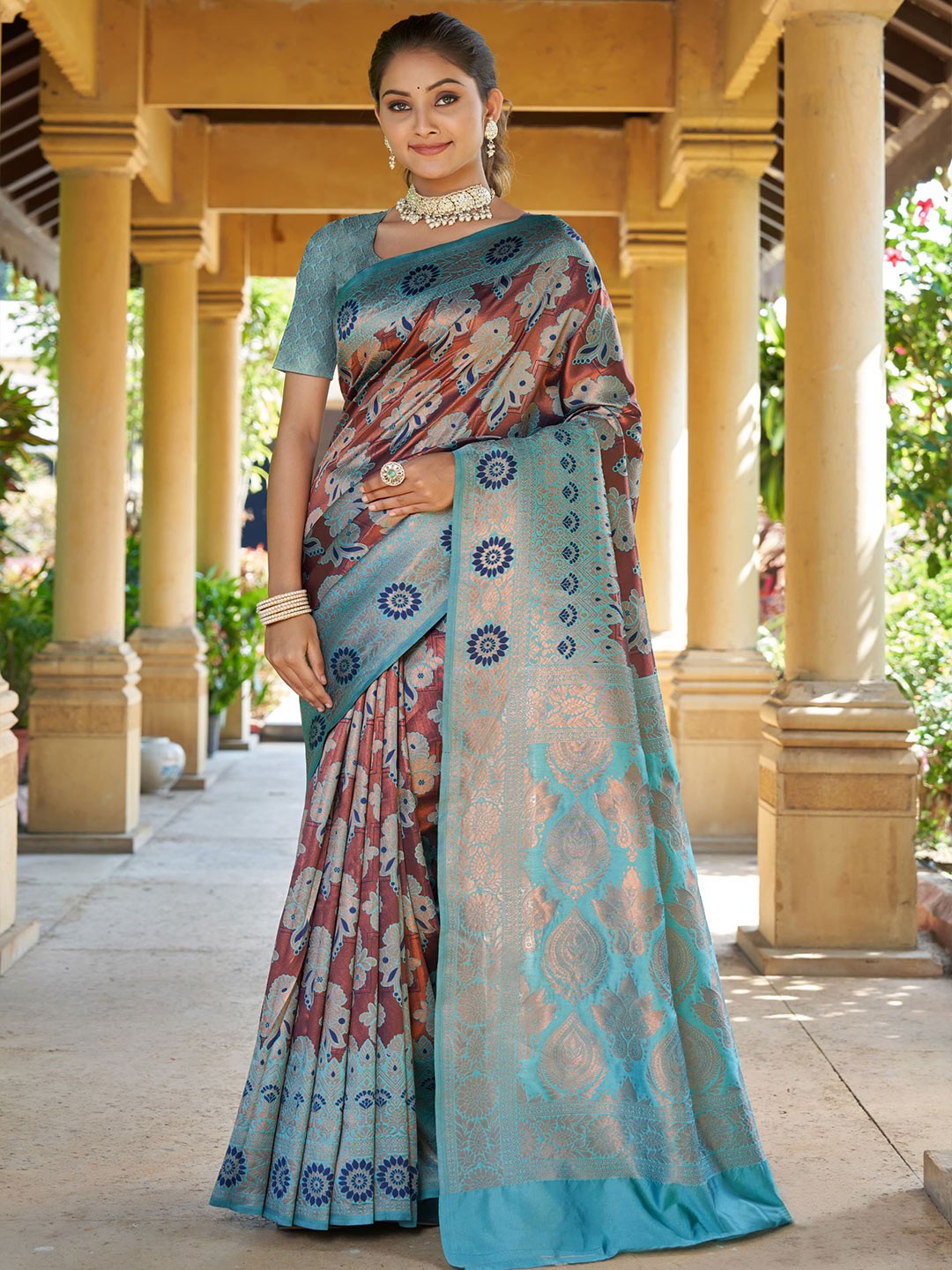 

choiceit Woven Design Zari Pure Silk Saree, Blue