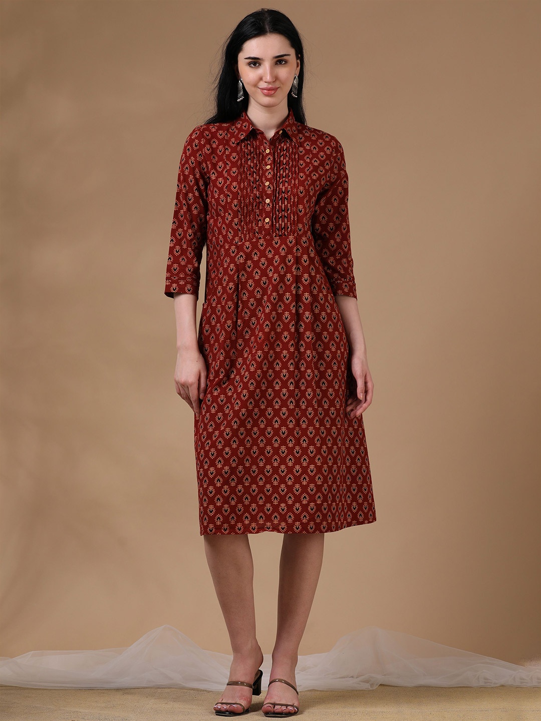

Hassu's Print A-Line Dress, Maroon