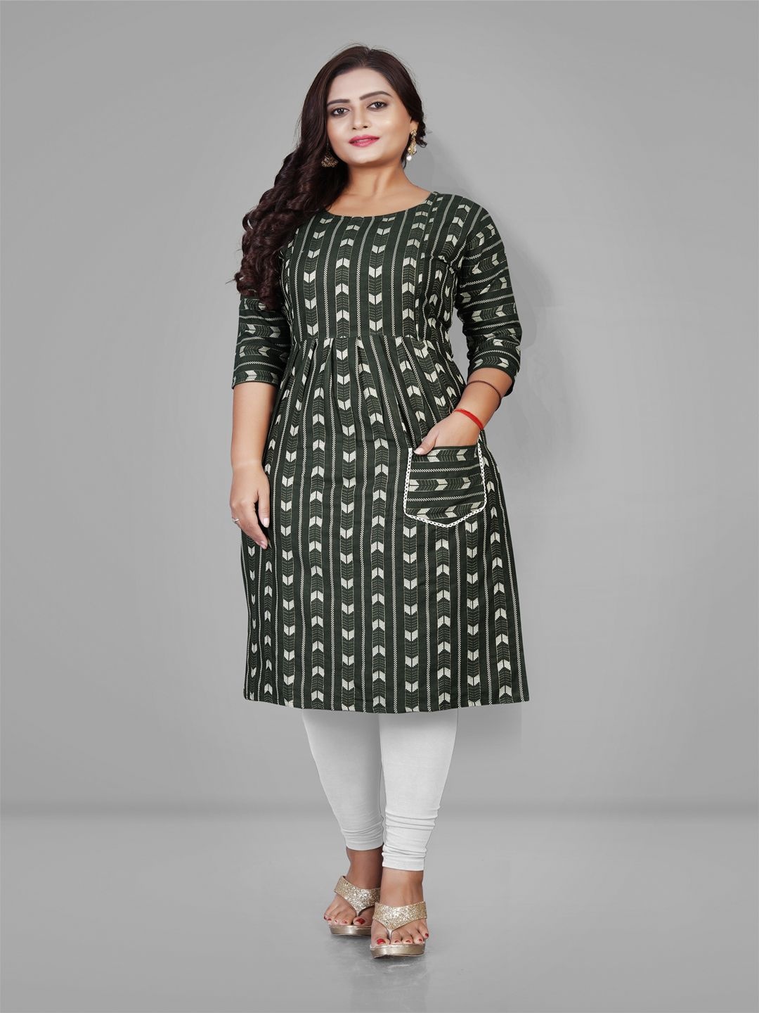 

Lerkiza Woven Design A-Line Pure Cotton Maternity Kurta, Green