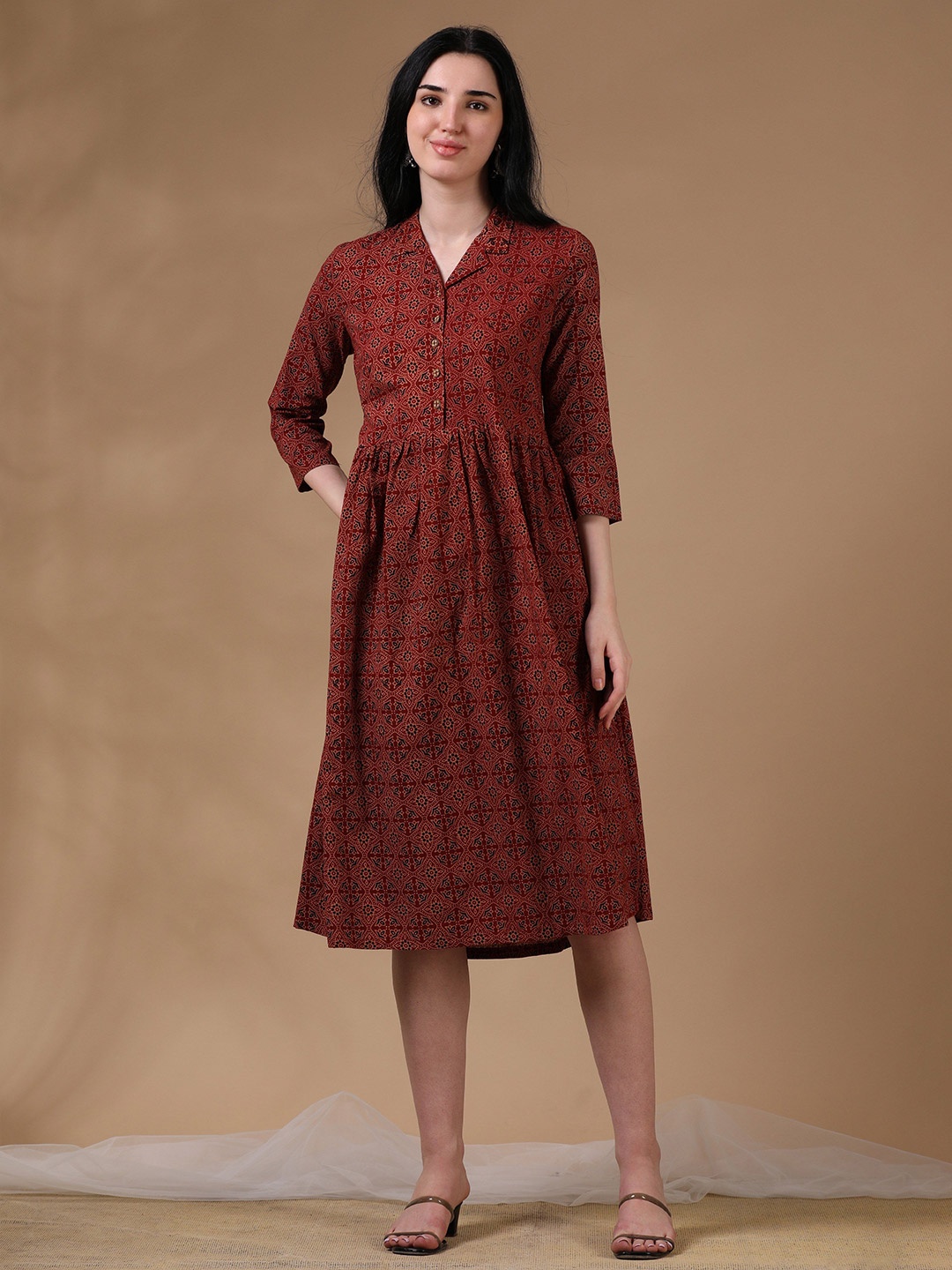 

Hassu's Ethnic Motifs Print A-Line Dress, Maroon