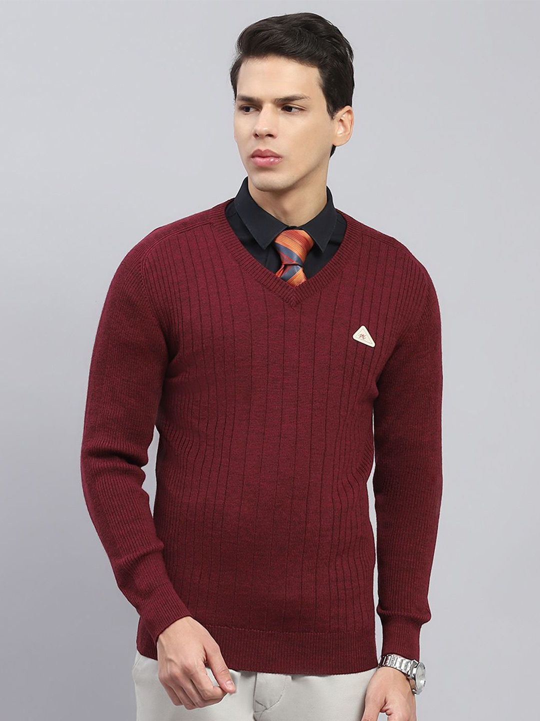 

Monte Carlo Men Striped Woollen Pullover, Maroon