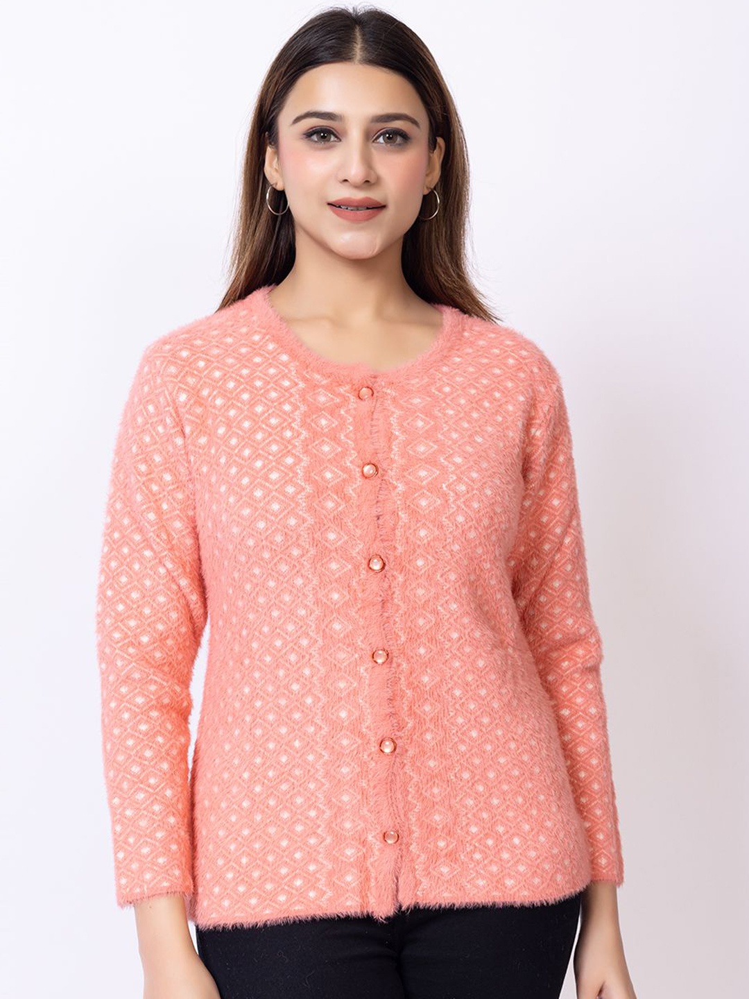 

Lady Leaf Women Woollen Cardigan, Pink