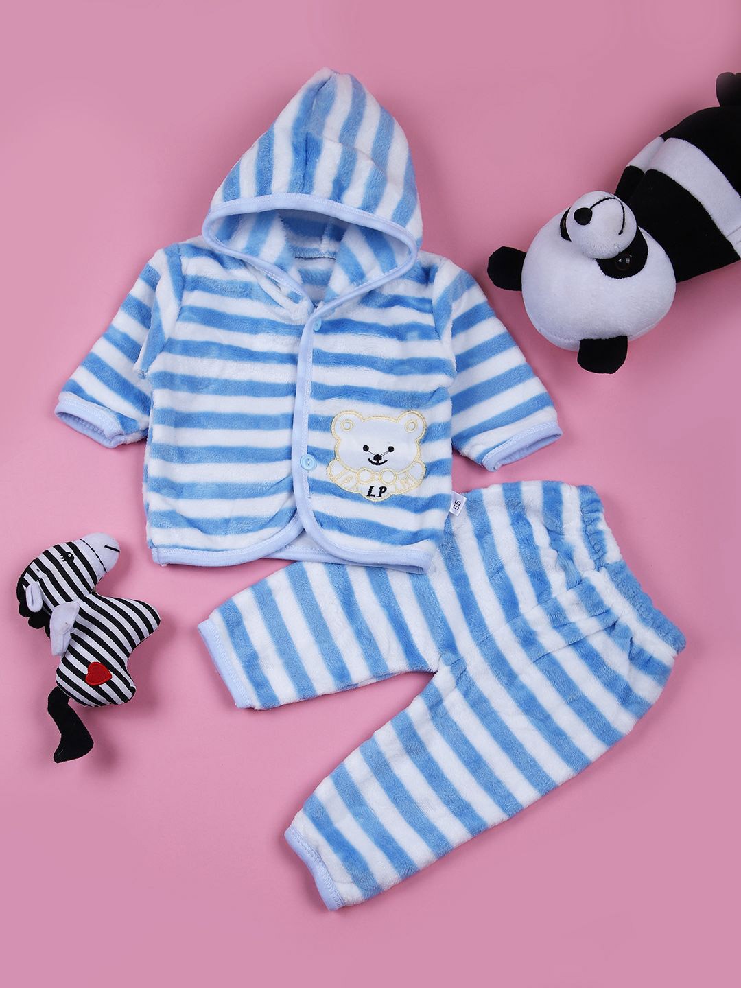

V-Mart Boys Striped Hooded Pure Cotton T-Shirt With Jogger, Blue
