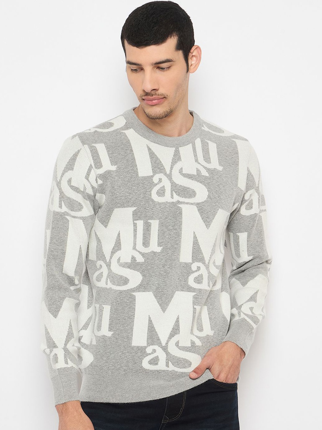 

Duke Men Typography Printed Pullover, Grey