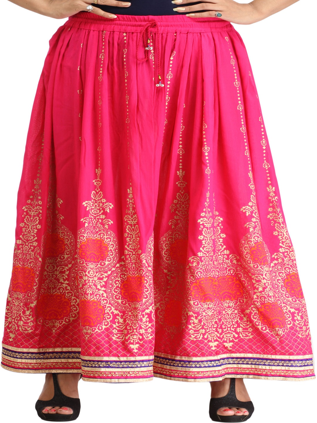 

Exotic India Embellished Cotton Flared Maxi Skirt, Pink