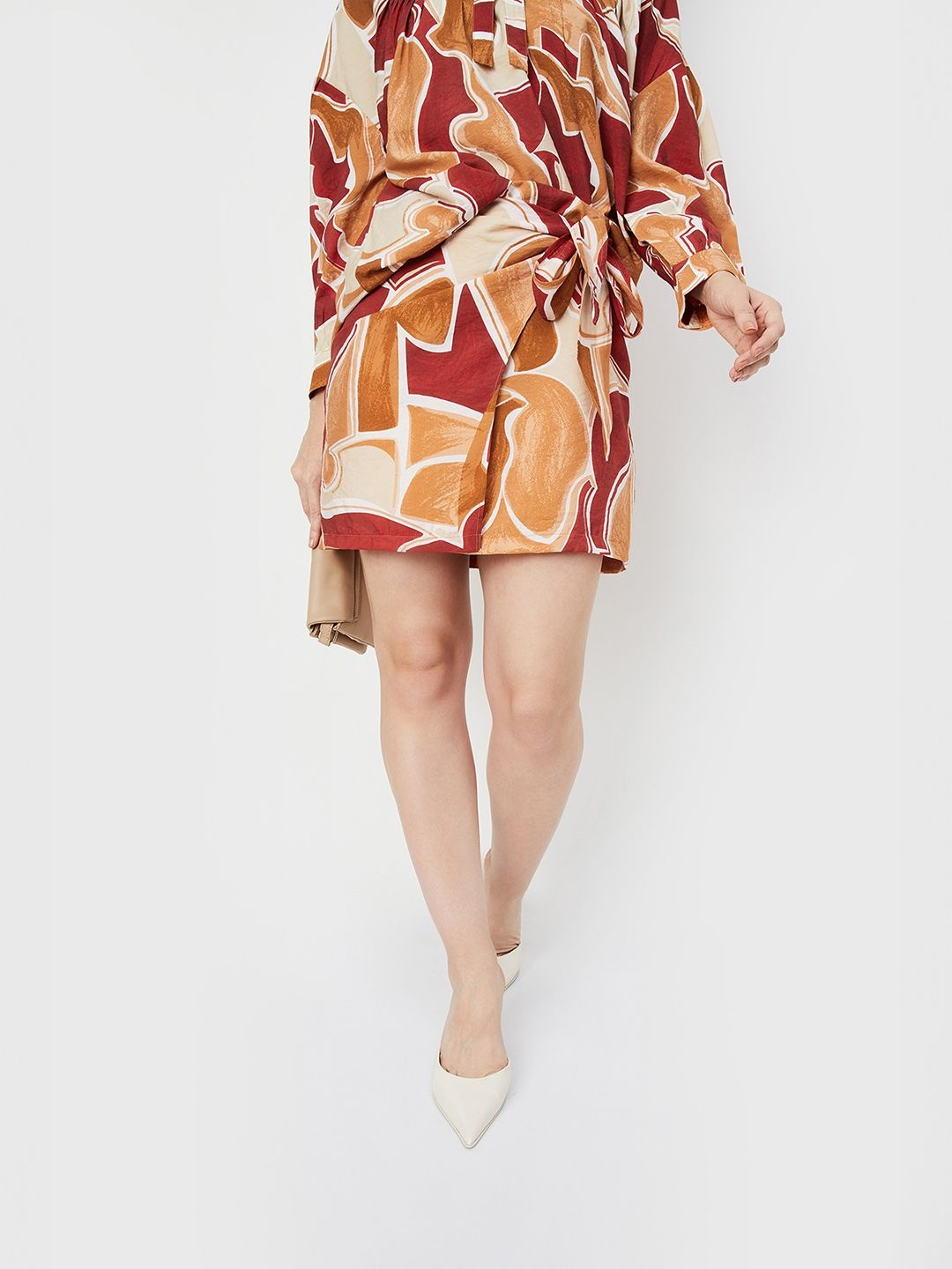 

max Printed Pure Cotton A-Line Mini Skirt, Beige
