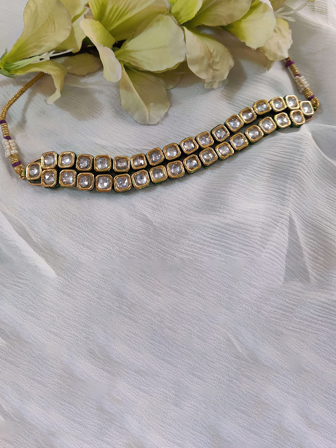 

STYLE DECO Gold-Plated Double Line Polki Kundan Stone Studded Necklace