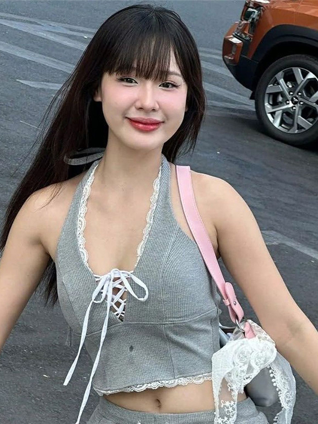 

LULU & SKY Tank Crop Top, Grey