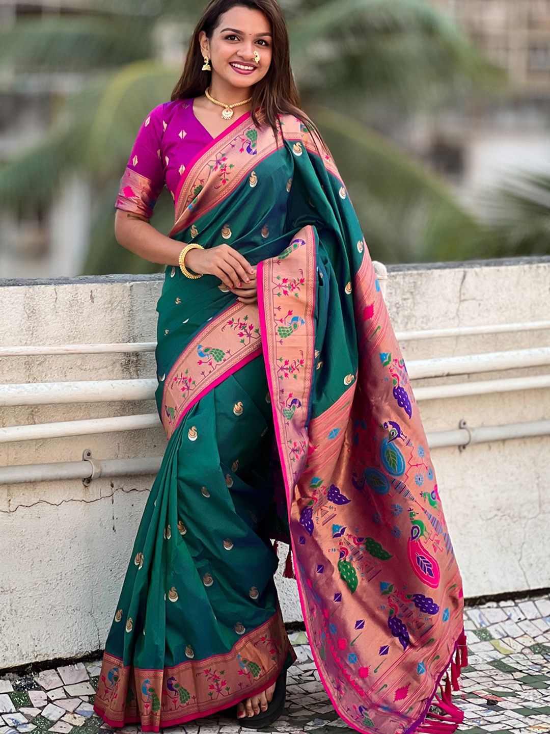 

Suha Art Silk Paithani Saree, Green