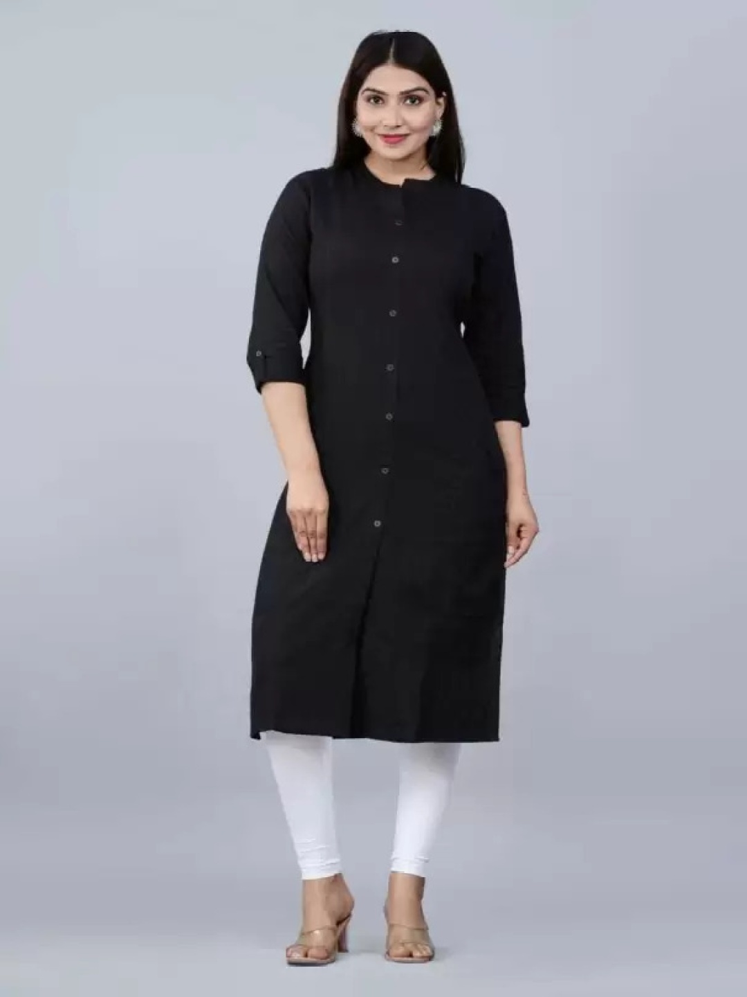 

PARIKSHIT Mandarin Collar Straight Kurta, Black
