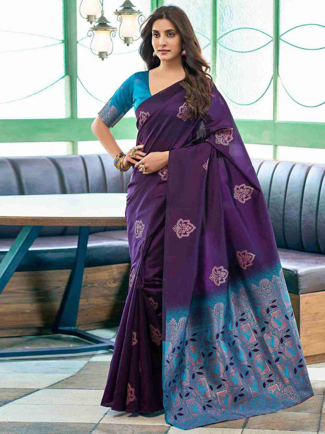 

Sanwariya Silk Woven Design Zari Silk Blend Kanjeevaram Saree, Purple