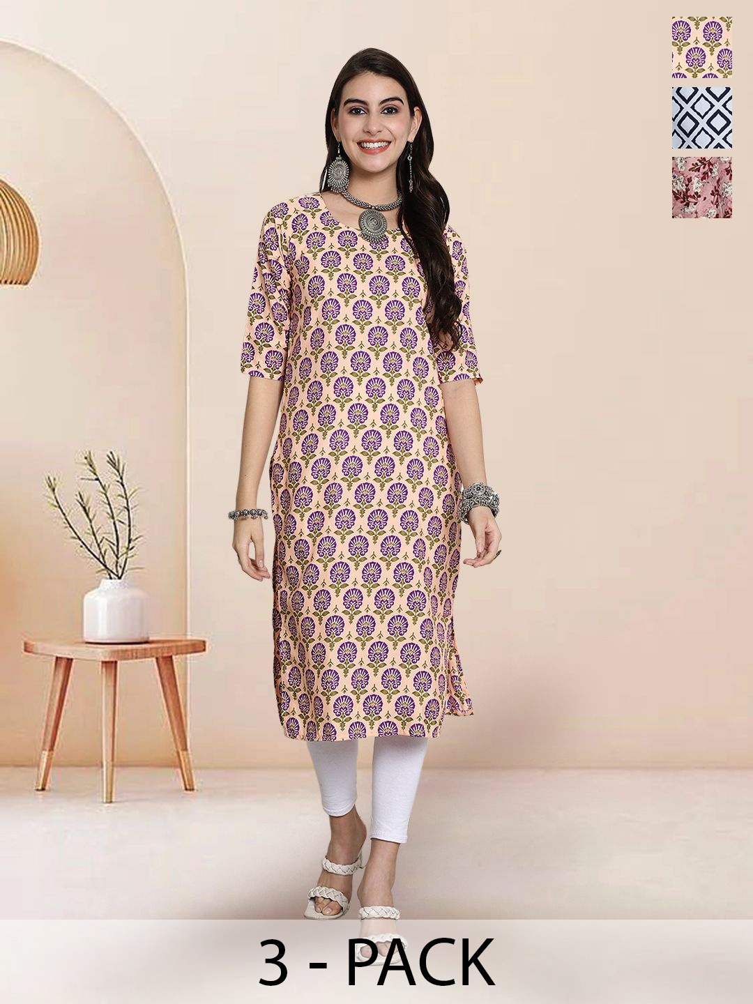 

7Threads Women Ethnic Motifs Printed Floral Crepe Kurta, Multi