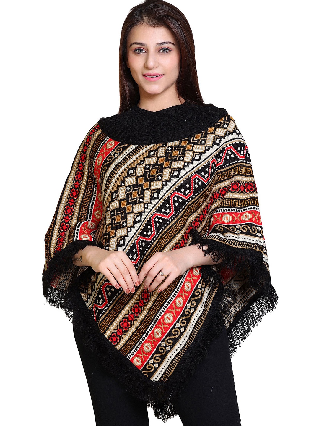 

DISCOVERYLINE Women Striped Colourblocked Poncho, Black