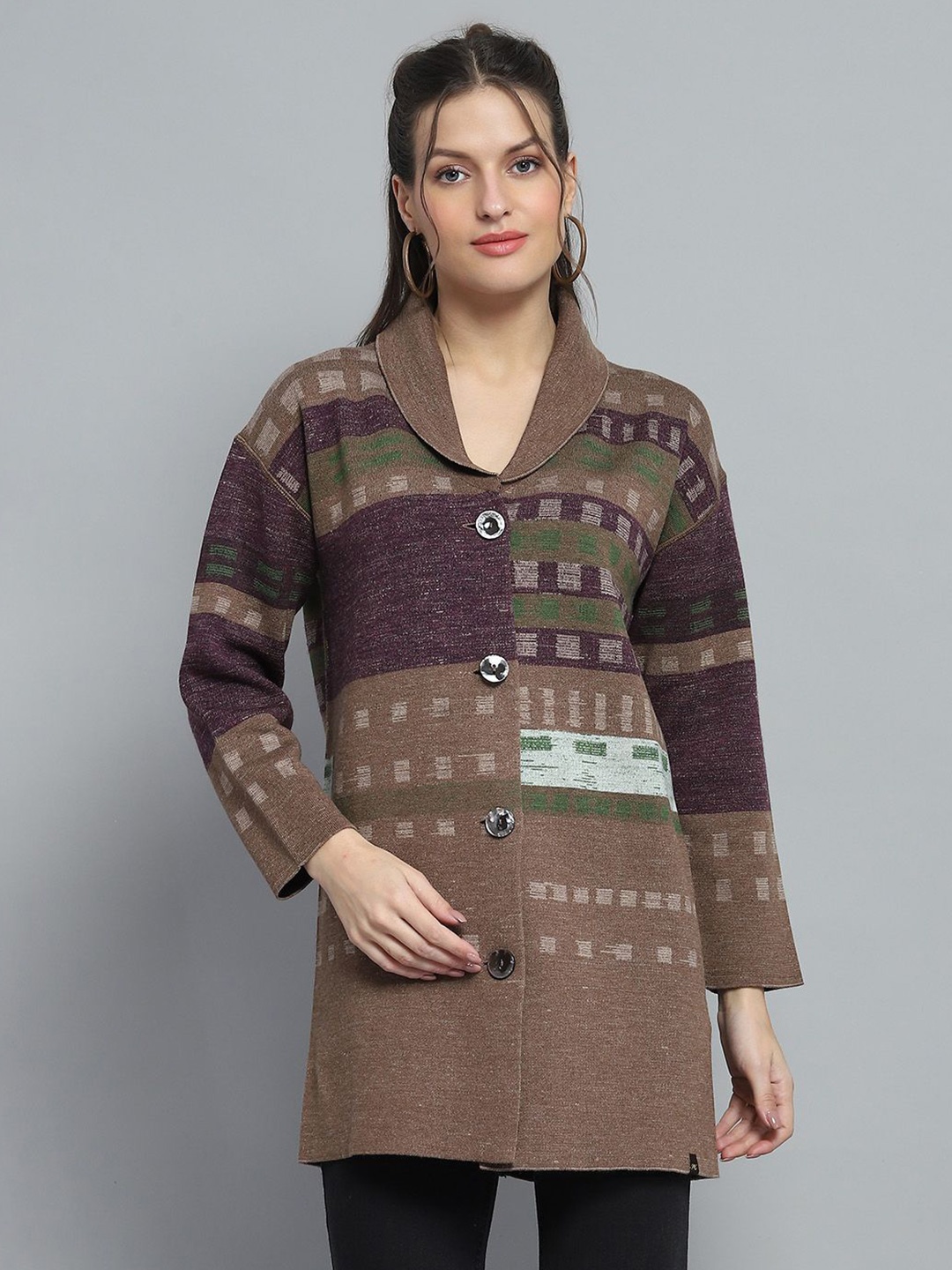 

Monte Carlo Women Woollen Longline Cardigan, Brown