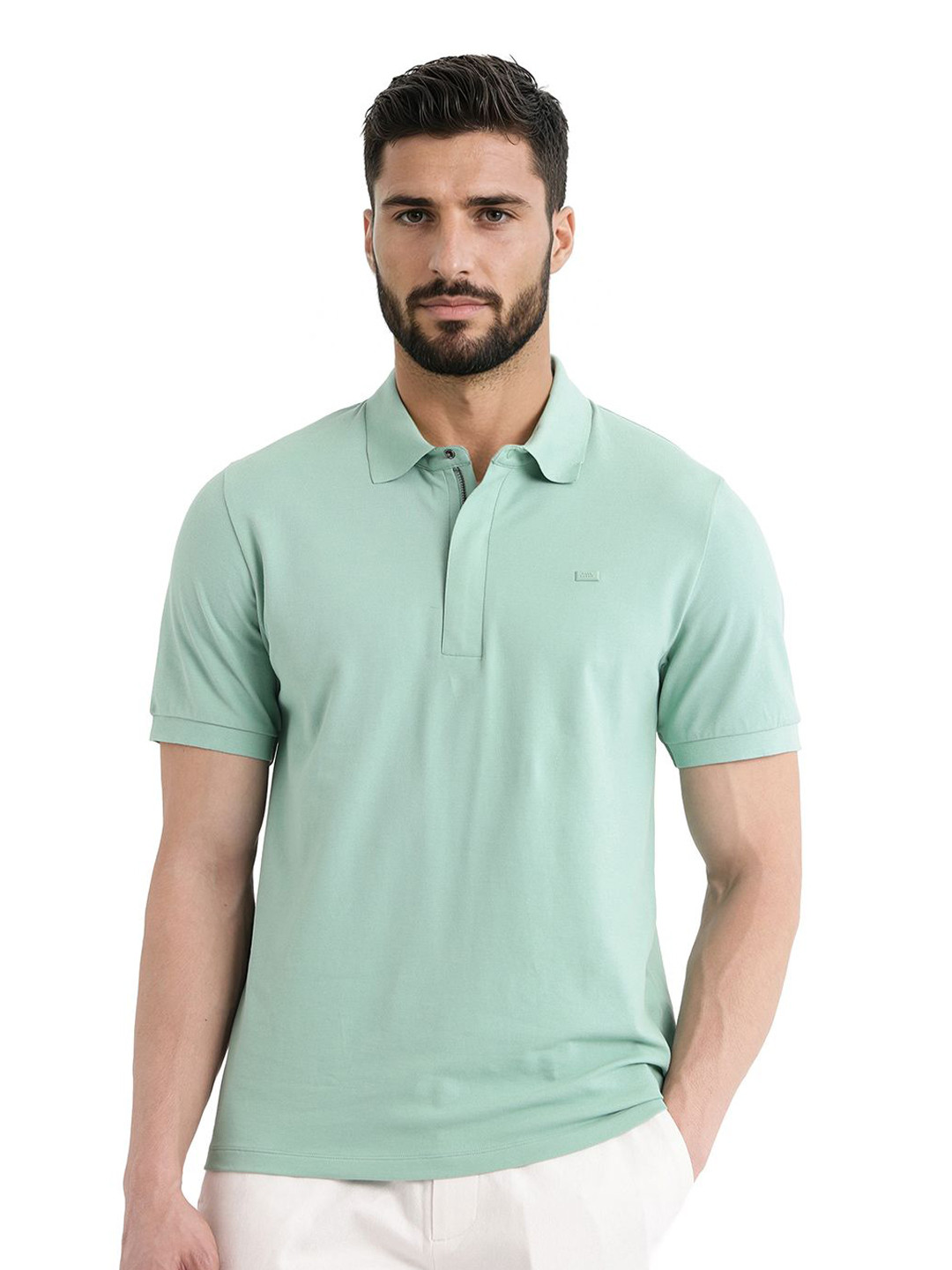 

RARE RABBIT Men Solid Polo Collar Cotton T-shirt, Green