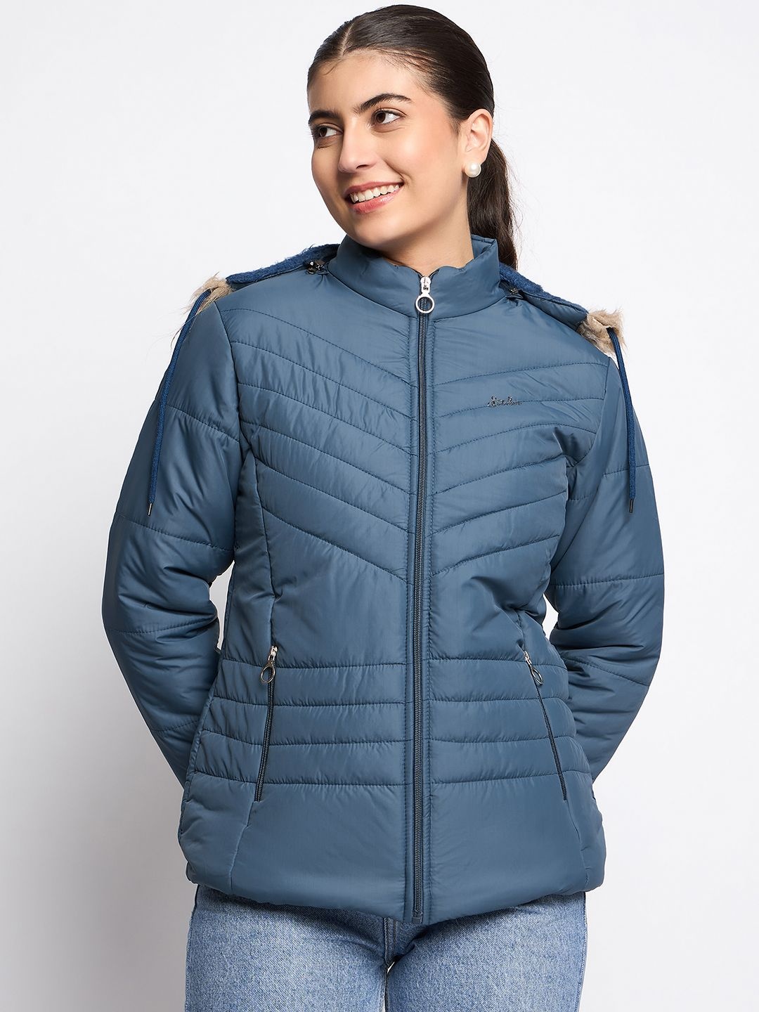 

SCOLLER Women Hooded Solid Casual Parka Jacket, Blue