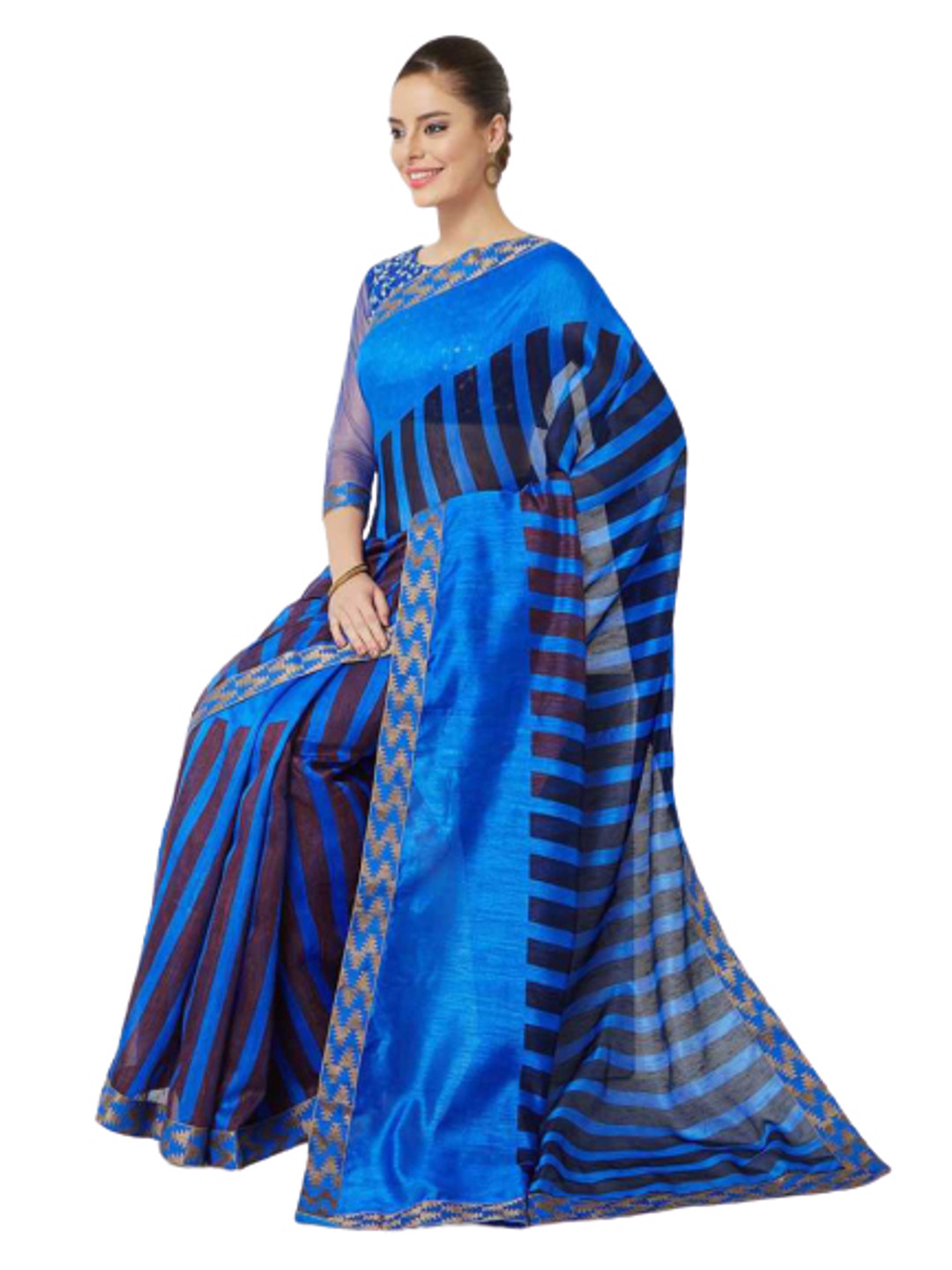 

HRITIKA Striped Zari Saree, Blue