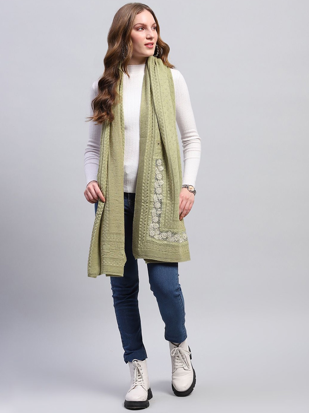 

Monte Carlo Women Woven Design Stole, Green