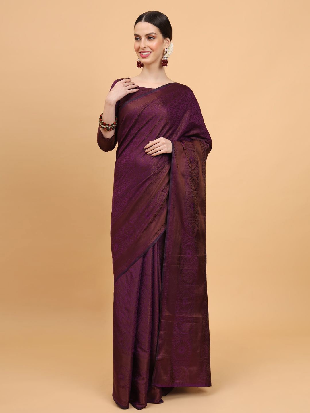 

Melok Woven Design Zari Art Silk Banarasi Saree, Purple