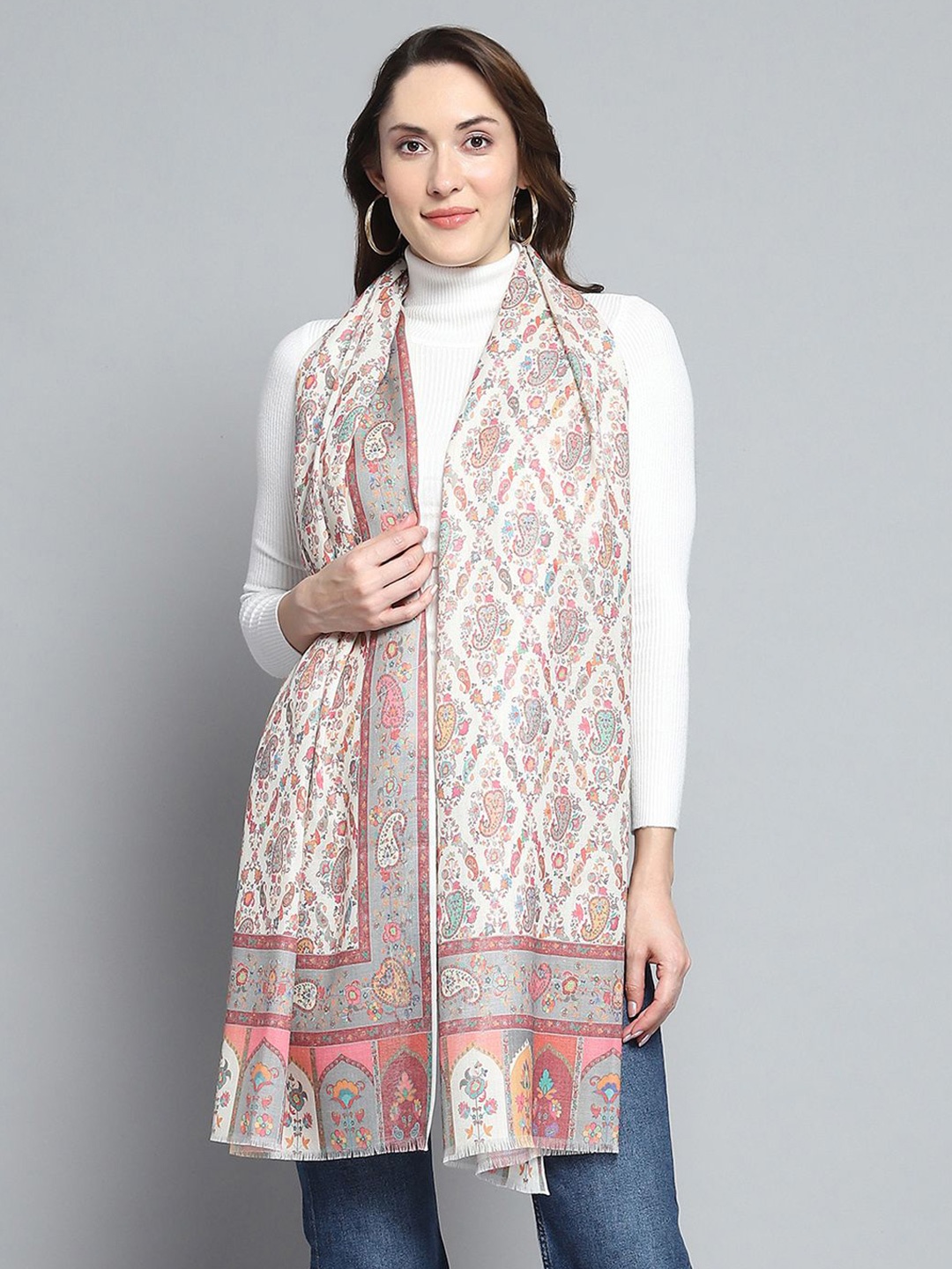 

Monte Carlo Women Woven Design Stole, White