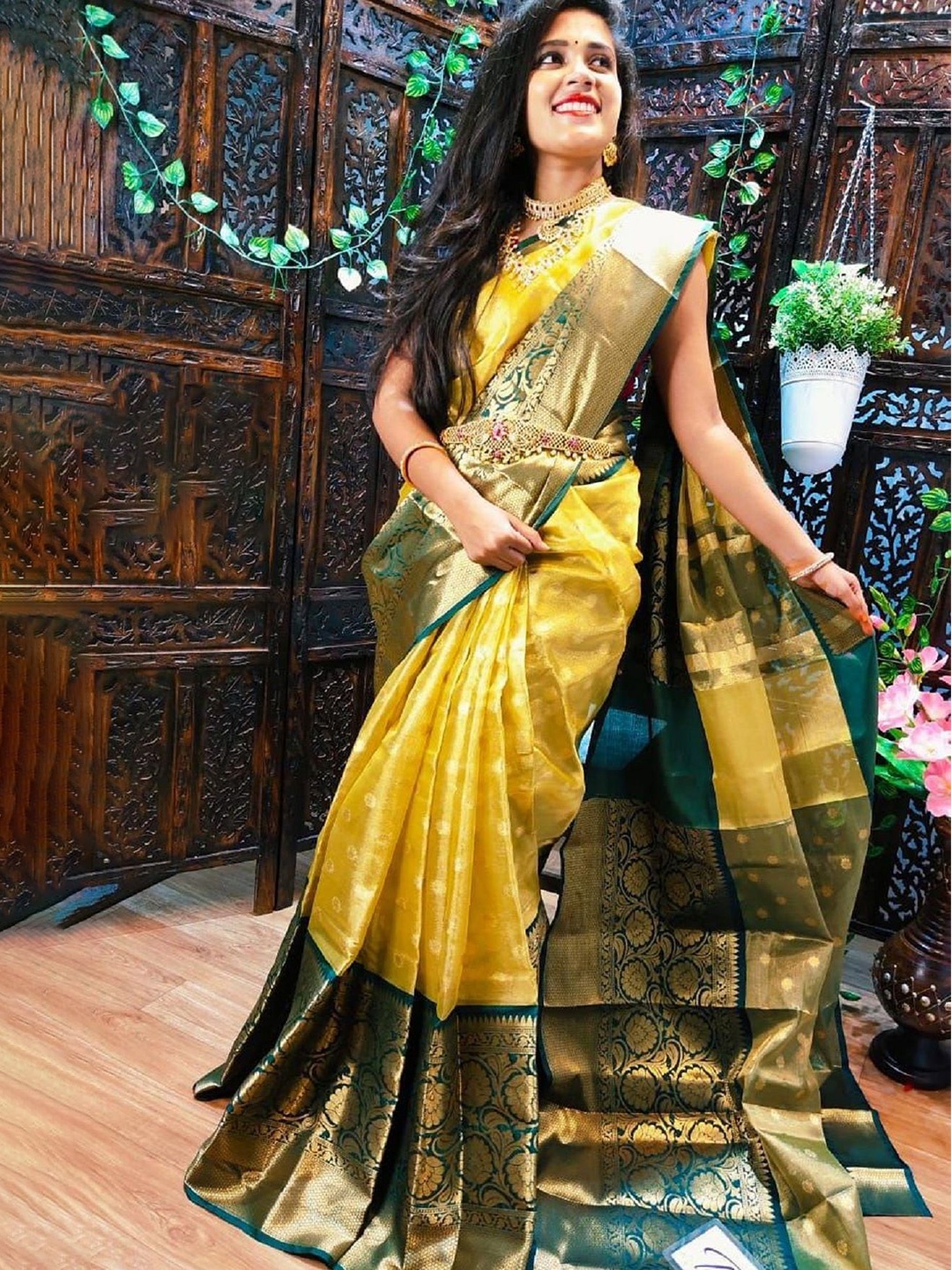

A TO Z CART Woven Design Zari Art Silk Saree, Yellow