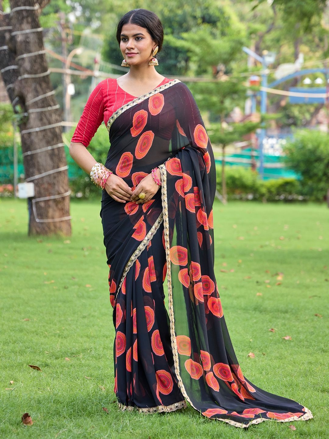 

Saree mall Embroidered Poly Georgette Sarees, Black
