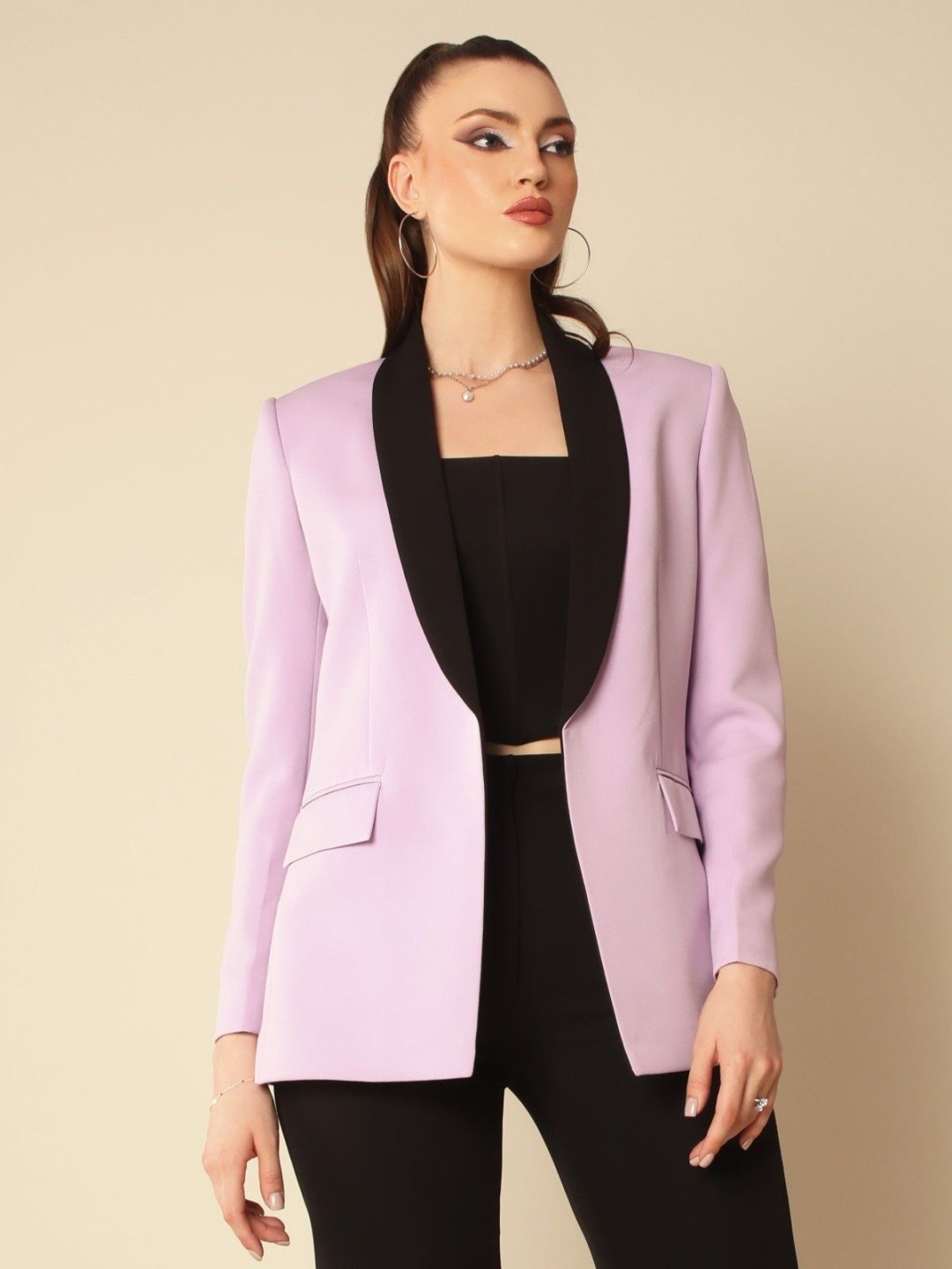 

VOLCAPE Shawl Collar Front Open Casual Blazers, Lavender