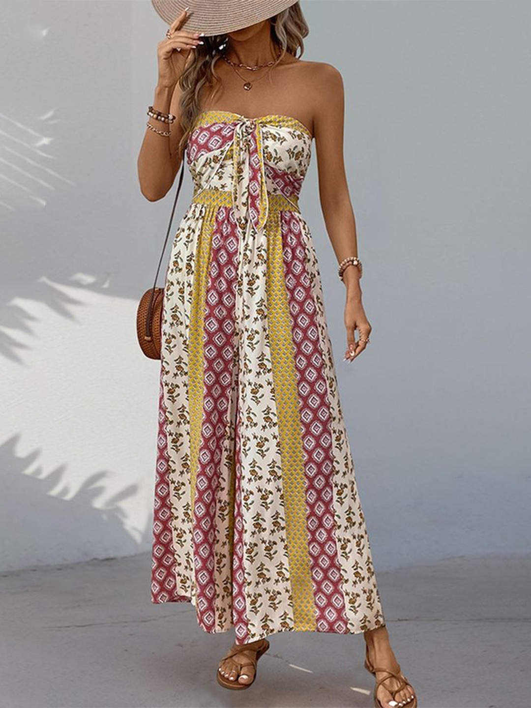 

LULU & SKY Strapless Printed Basic Jumpsuit, Yellow