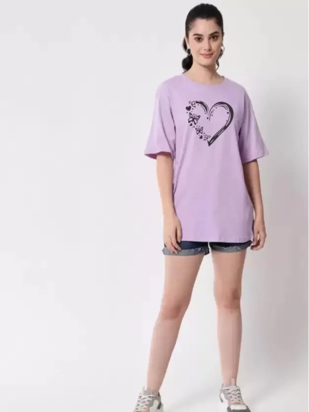 

GLITO Graphic Printed Drop-Shoulder Sleeves Oversized Cotton T-shirt, Purple