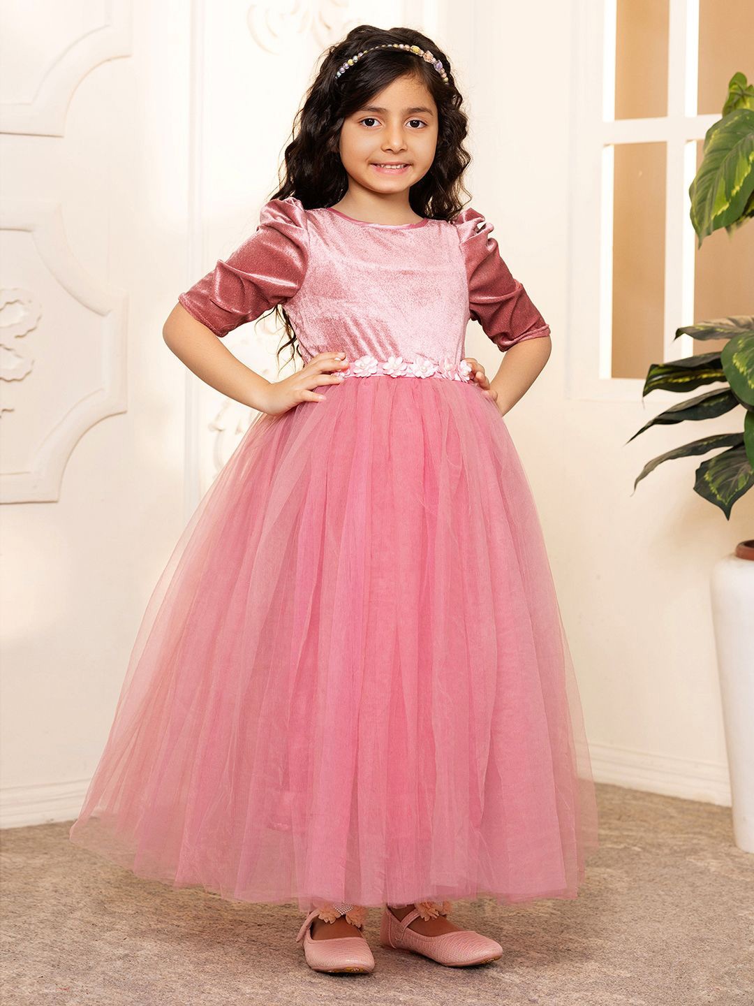 

Toy Balloon kids Net Fit & Flare Maxi Dress, Pink