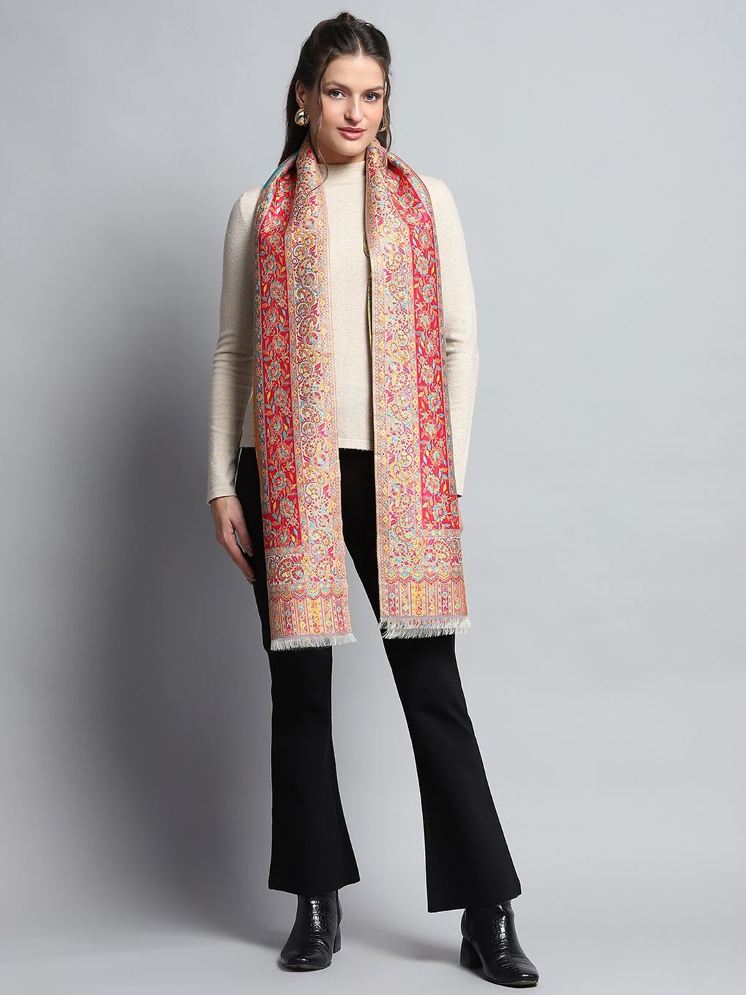 

Monte Carlo Ethnic Motifs Woven Design Shawl, Red
