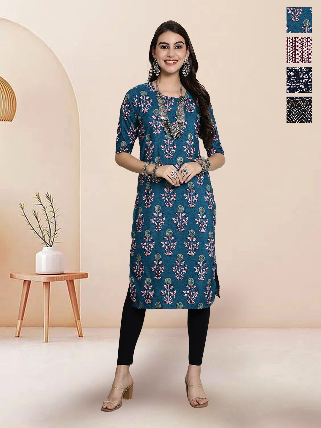 

7Threads Women Ethnic Motifs Printed Floral Crepe Kurta, Multi