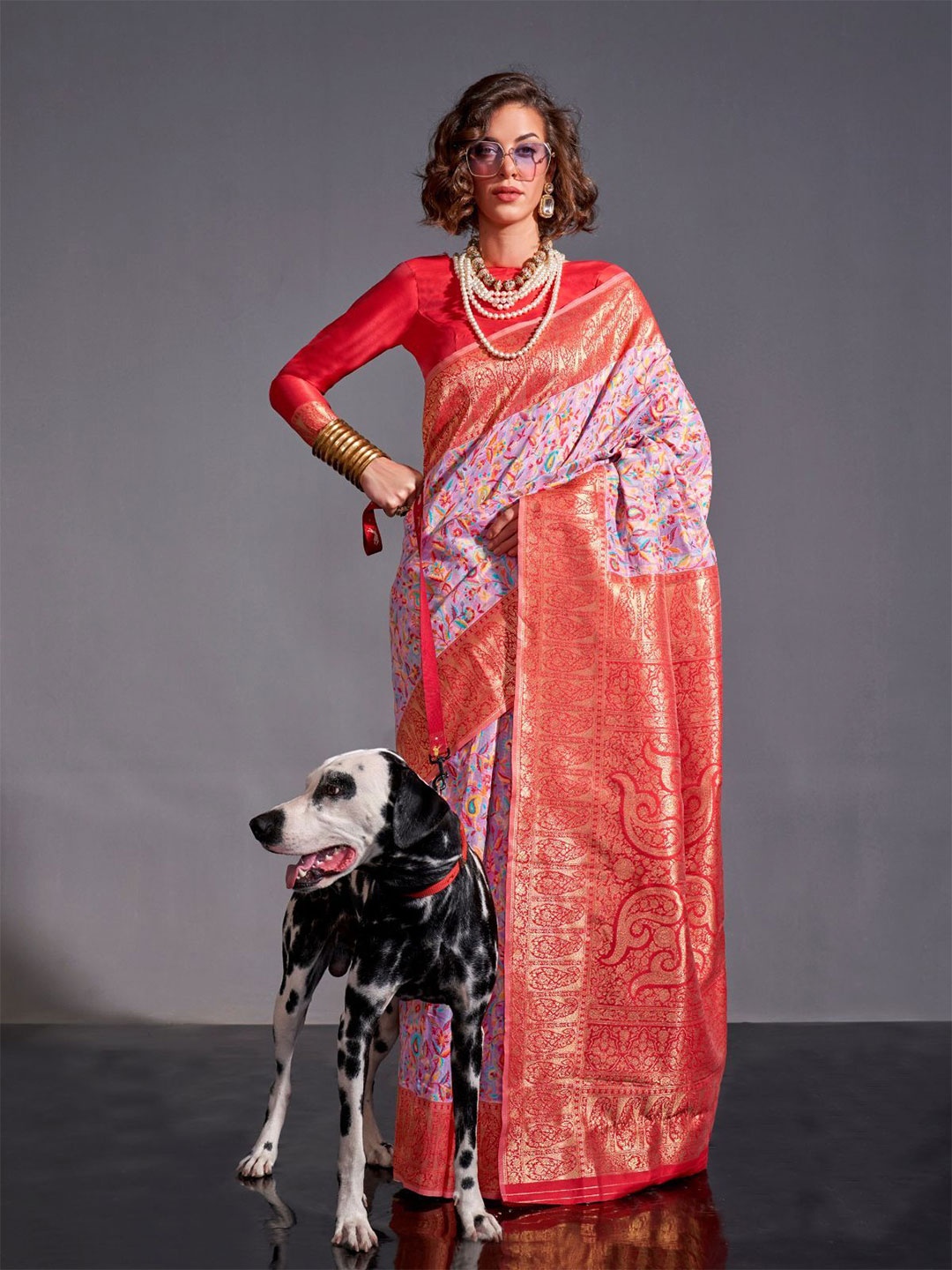 

ODETTE Woven Design Zari Saree, Lavender
