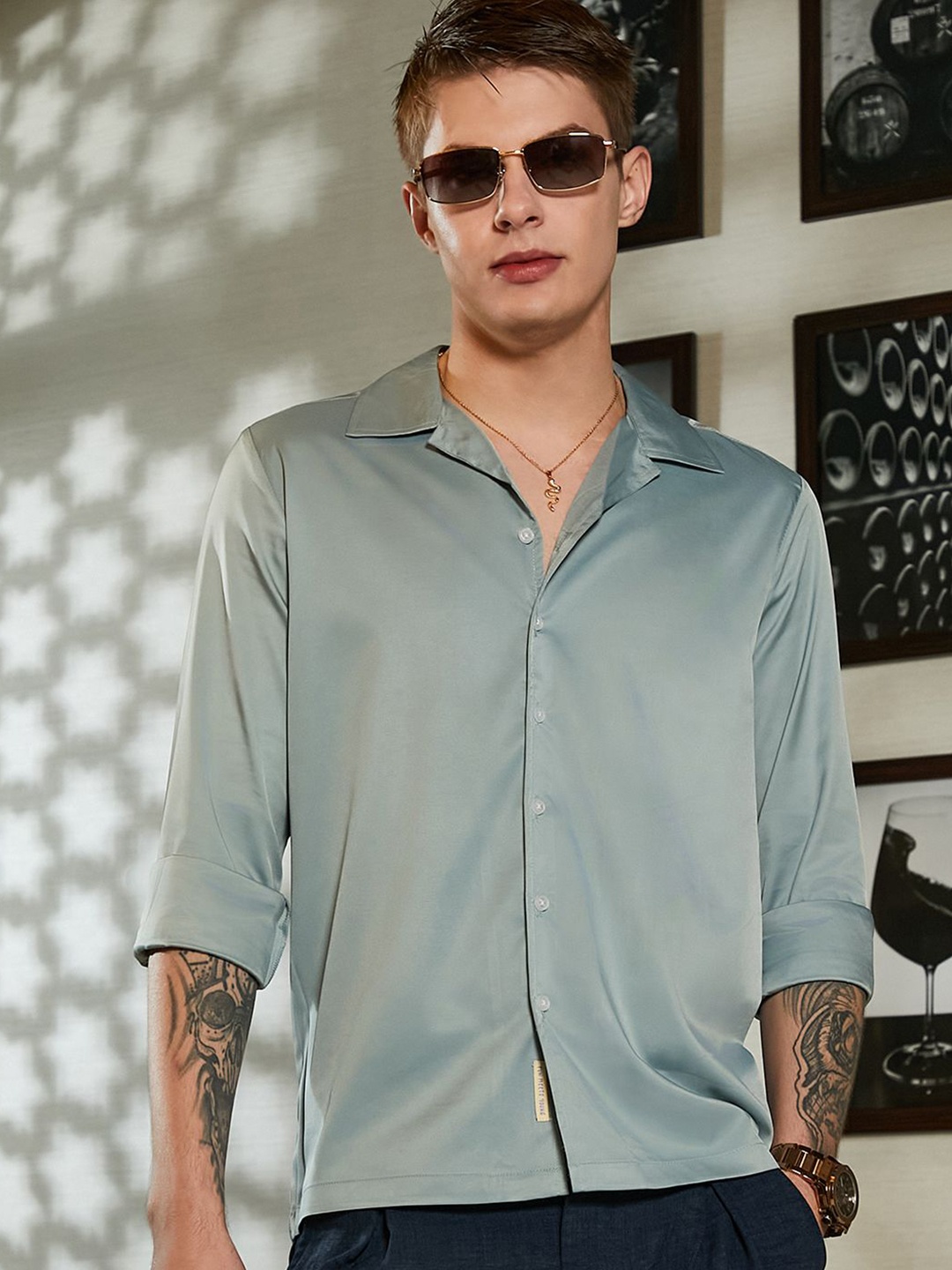 

Campus Sutra Men Comfort Cuban Collar Solid Cotton Casual Shirt, Green