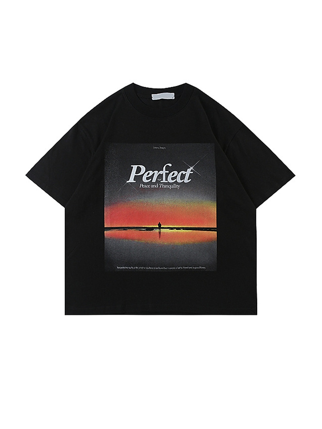 

LULU & SKY Printed Round Neck Cotton Boxy T-shirts, Black