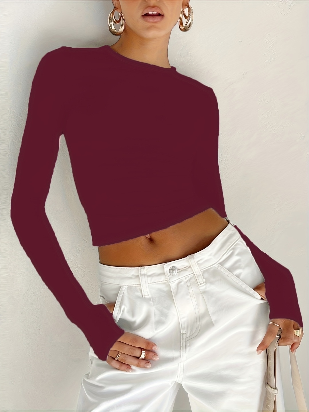 

StyleCast Burgundy Round Neck Regular Crop Top