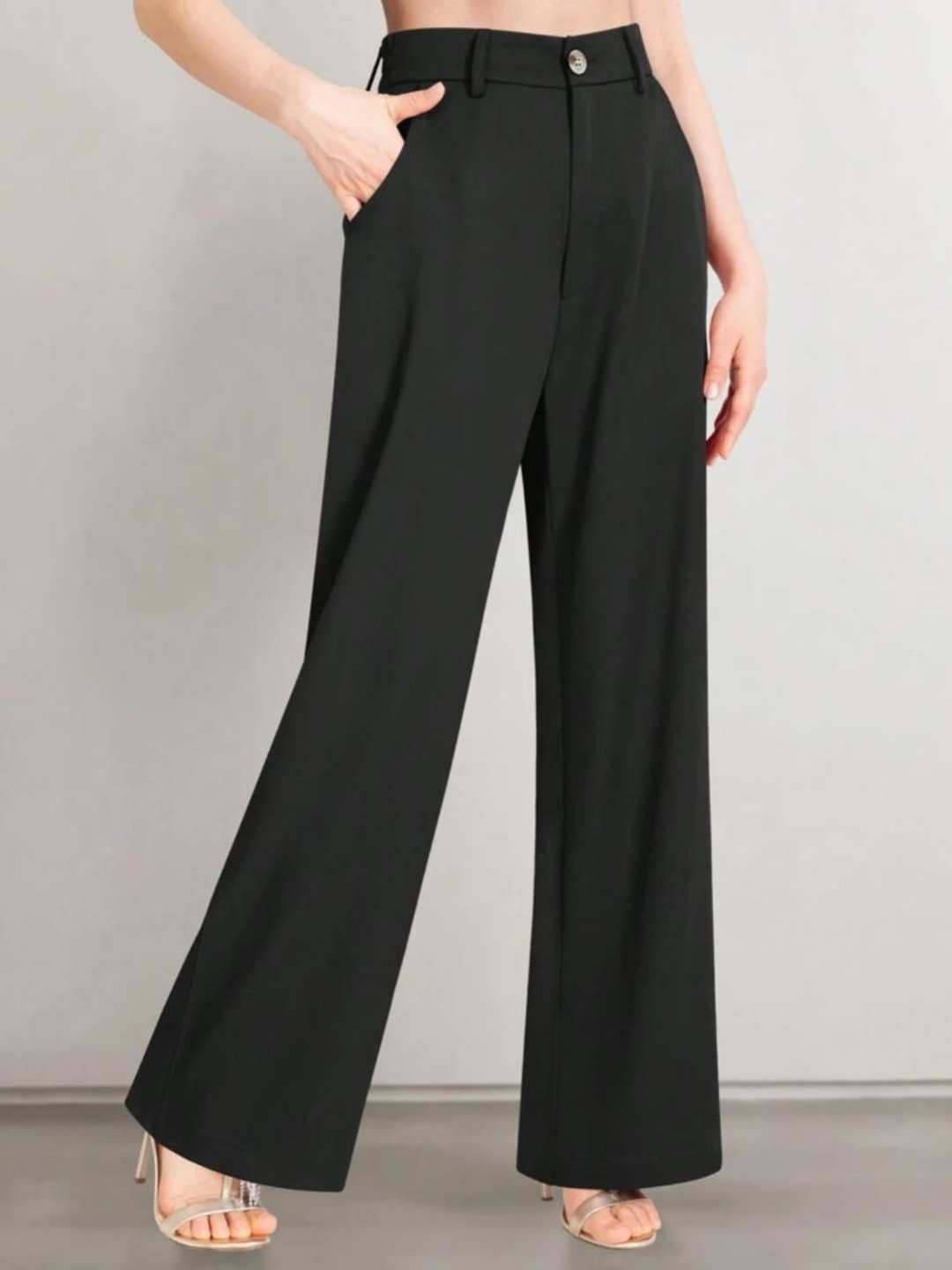 

Next One Women Smart Loose Fit High-Rise Easy Wash Trousers, Black