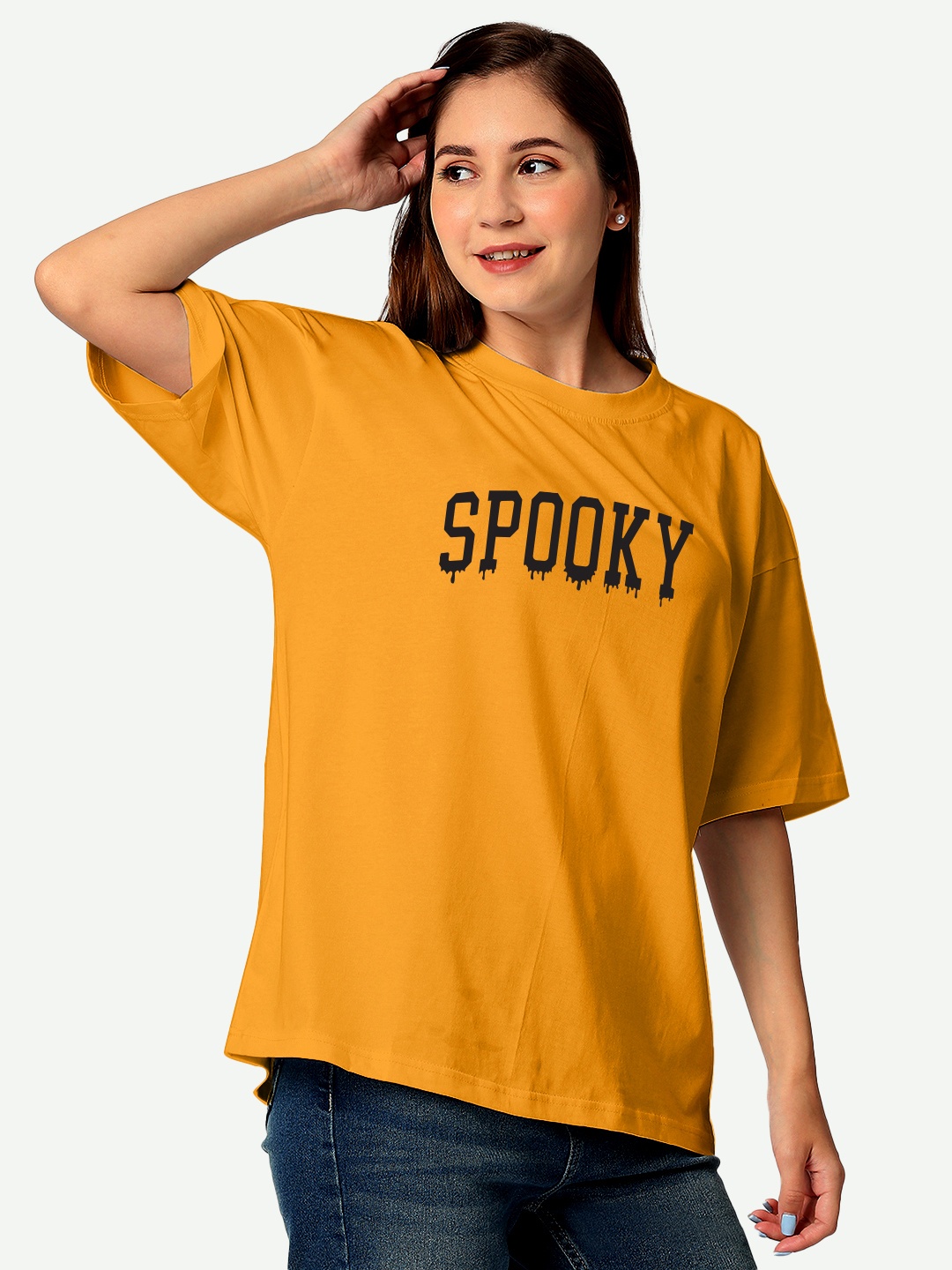

STATUS MANTRA Women Typography Extended Sleeves Bio Finish Pockets T-shirt, Yellow