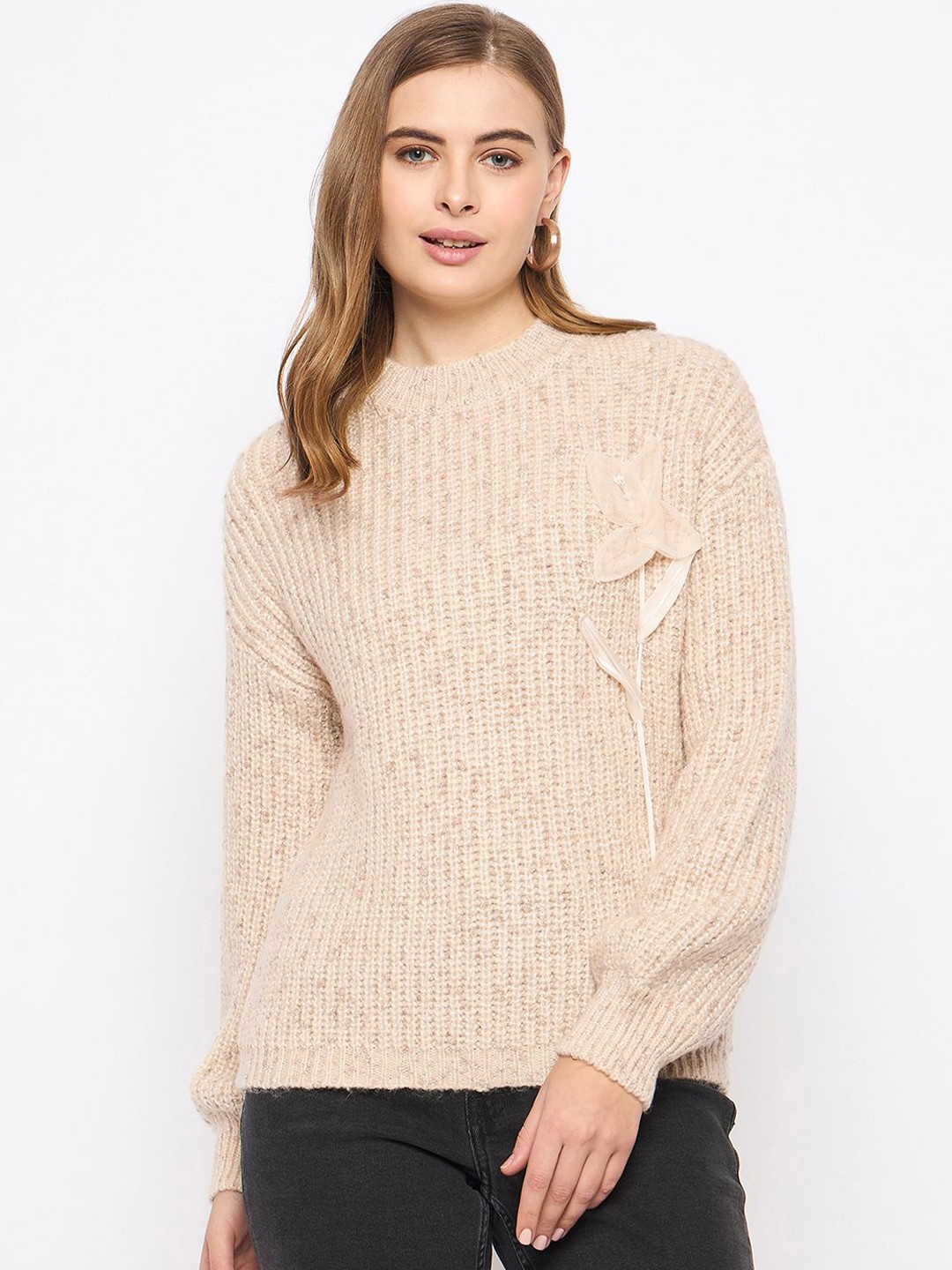 

Madame Women Cable Knit Pullover, Beige
