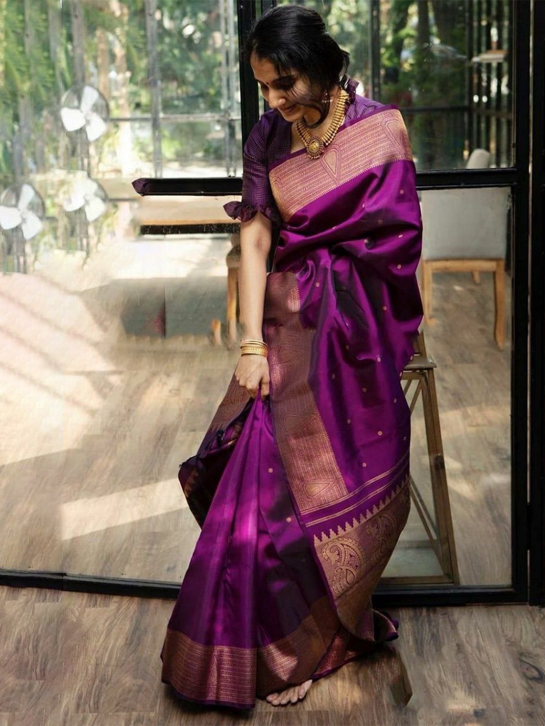 

choiceit Woven Design Zari Pure Silk Saree, Purple