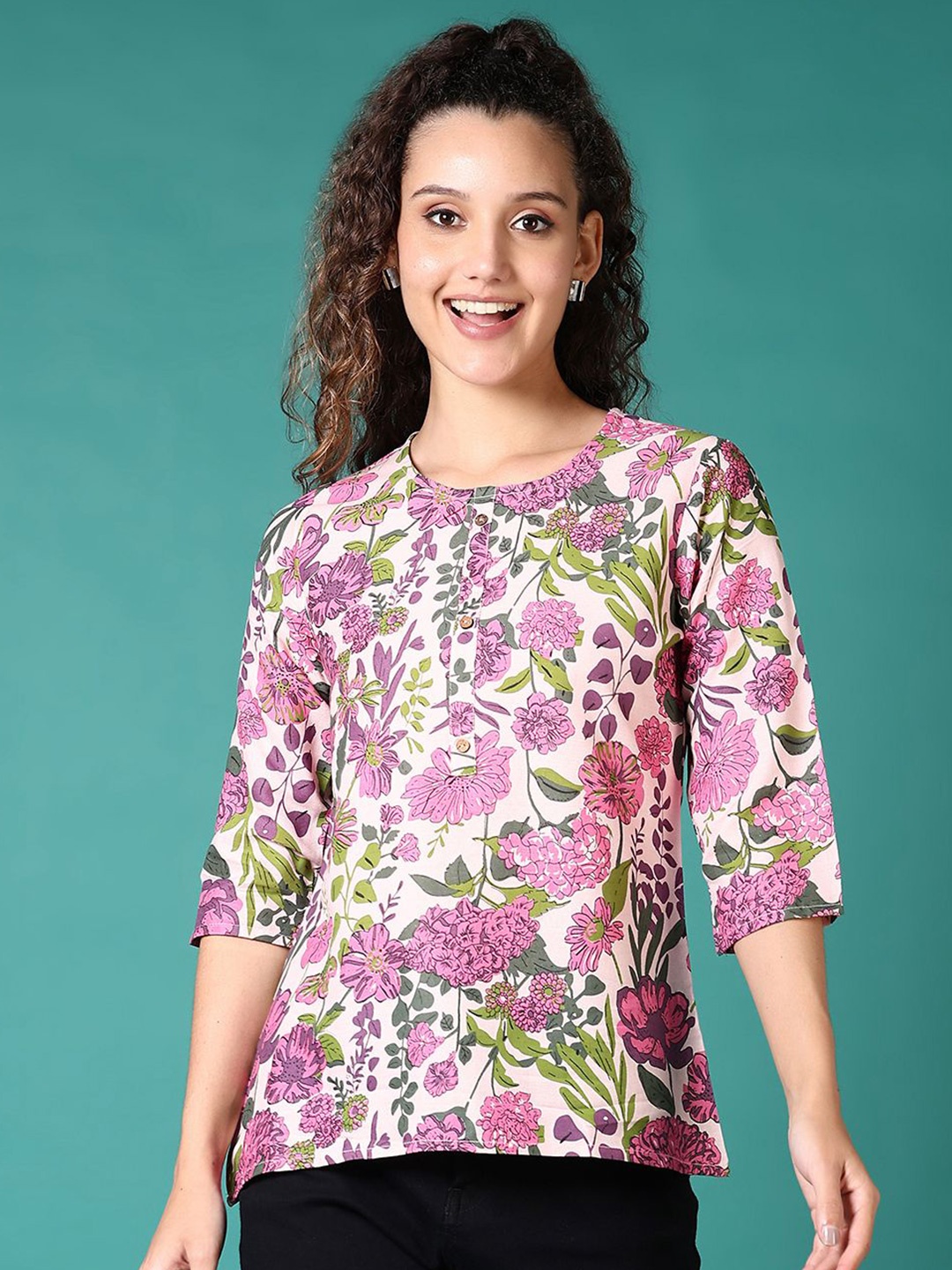

V-Mart Floral Printed Kurti, Pink