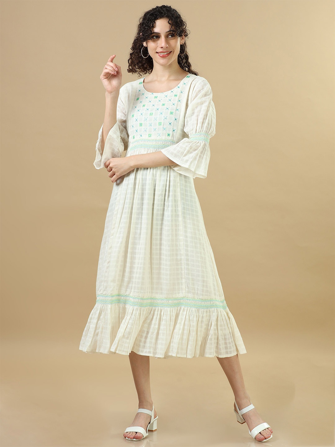 

Hassu's Bell Sleeve A-Line Midi Dress, White