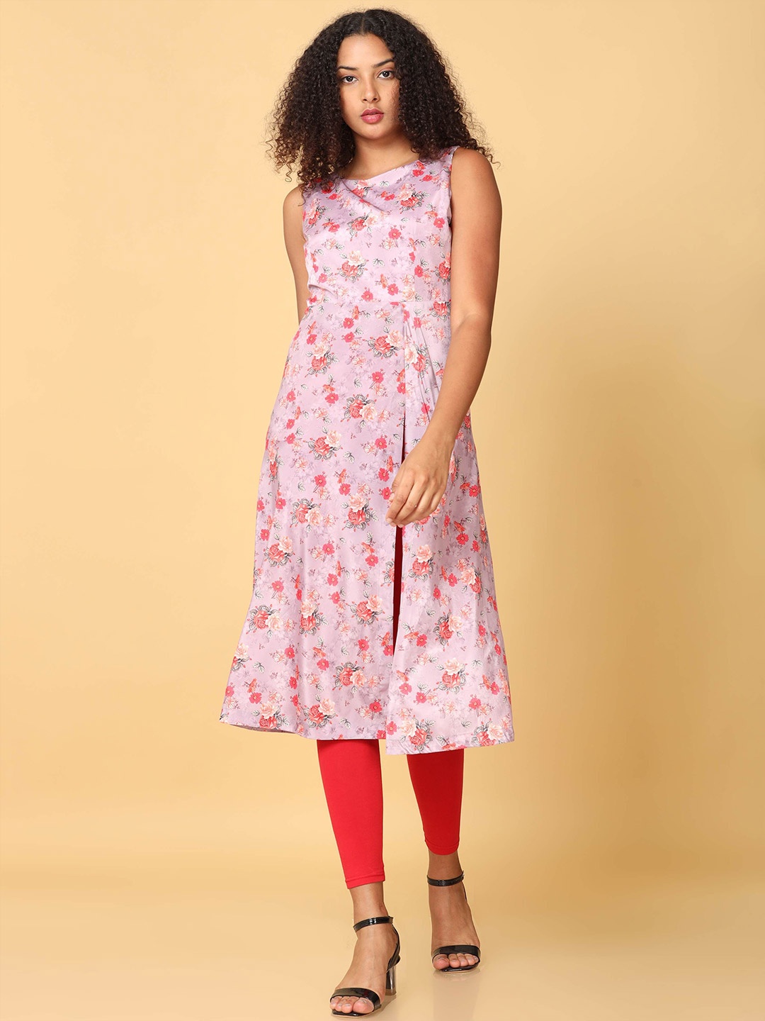 

Hassu's Floral Print Satin A-Line Midi Dress, Lavender