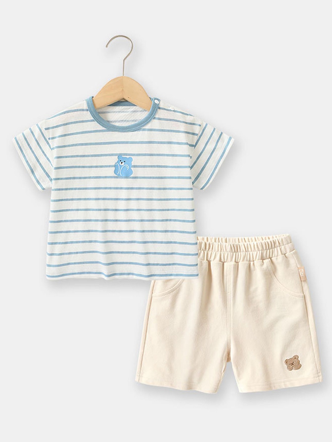 

LULU & SKY Girls Striped Pure Cotton T-Shirt With Shorts, White