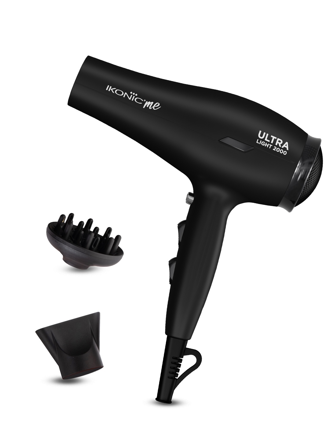 

Ikonic Me Ultralight 2000W Hair Dryer with Nozzle, Diffuser, Hot Cold Air - Black