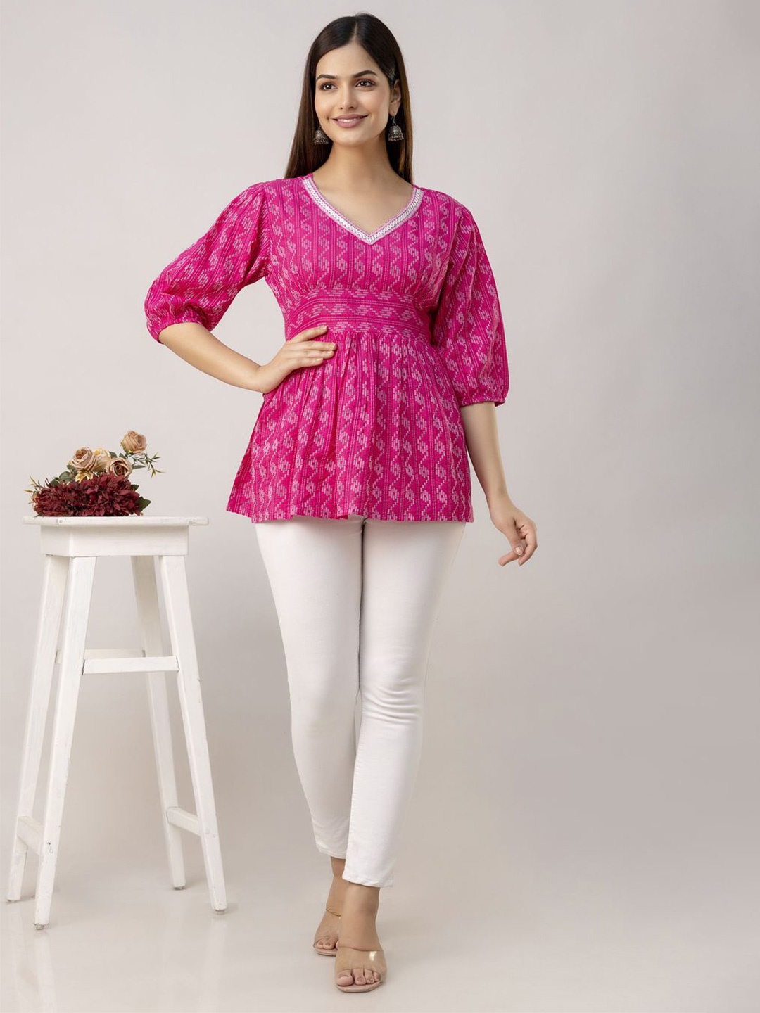 

MERAAKI FASHION Floral Print Cotton Empire Top, Pink