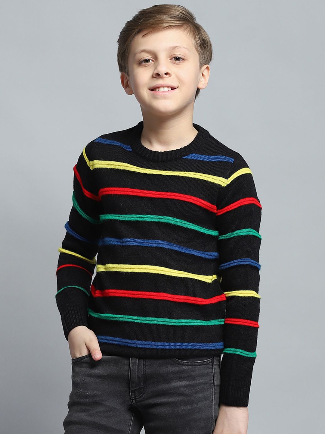 

Monte Carlo Boys Striped Woollen Pullover, Black