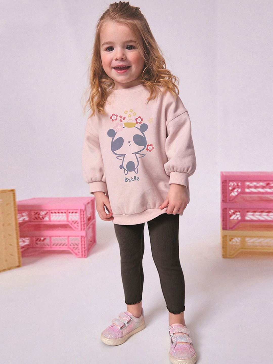 

LULU & SKY Girls Printed Pure Cotton Sweatshirt With Leggings, Pink